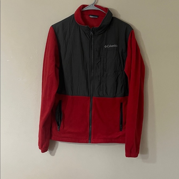 Columbia Fleece Jacket Men’s Small Red Black Full Zip Outdoor Coat Lightweight - Picture 2 of 8